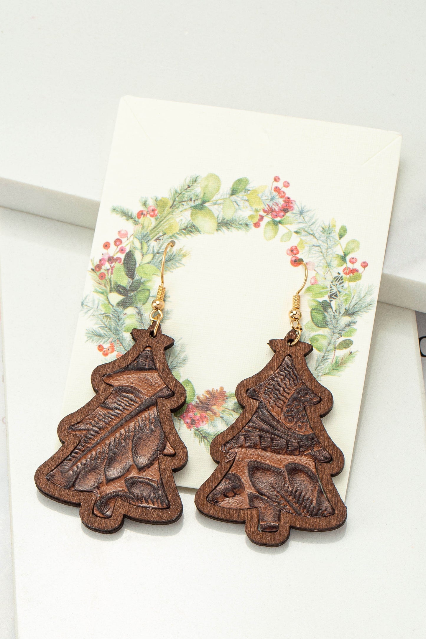 Wooden Christmas Tree Earrings