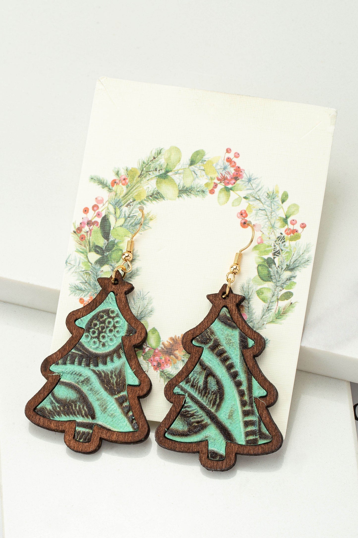 Wooden Christmas Tree Earrings