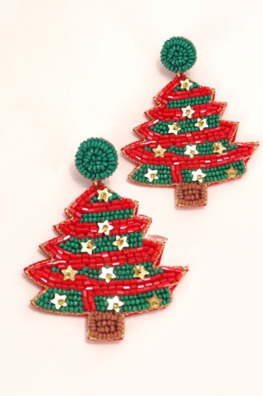 CHRISTMAS TREE SEED BEAD EARRINGS