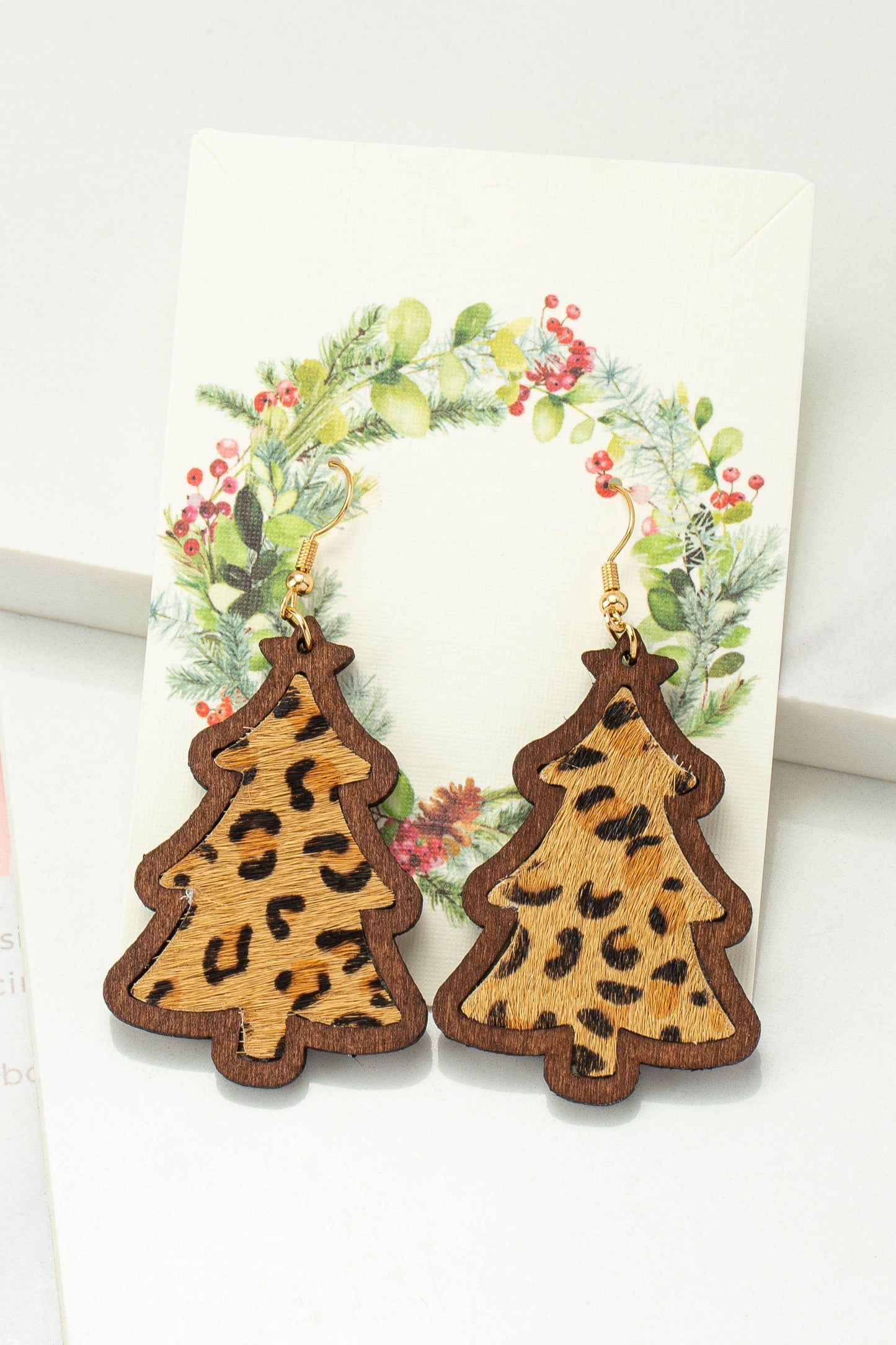 Wooden Christmas Tree Earrings