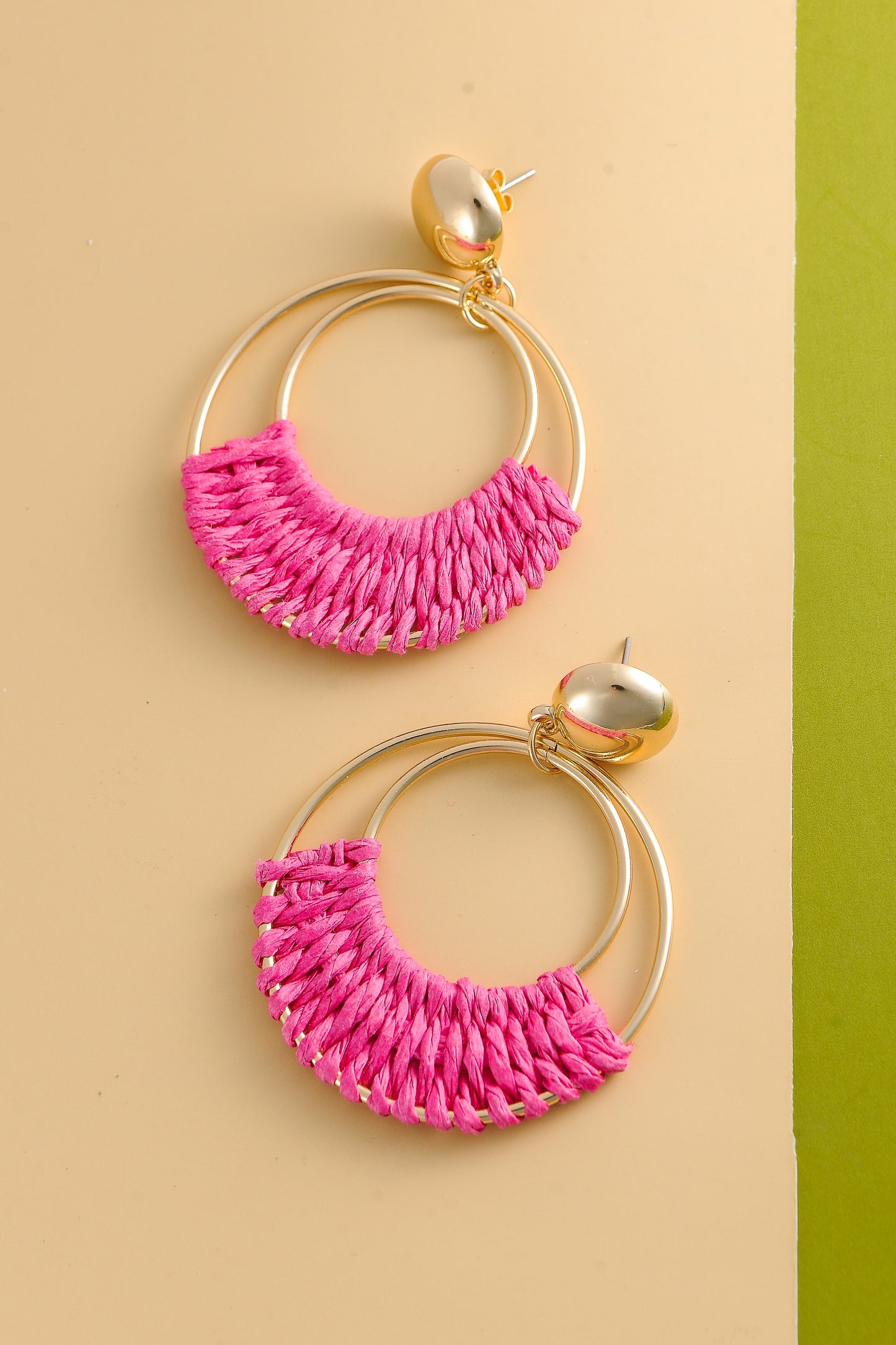 BOHO RAFFIA HOOP DROP EARRINGS