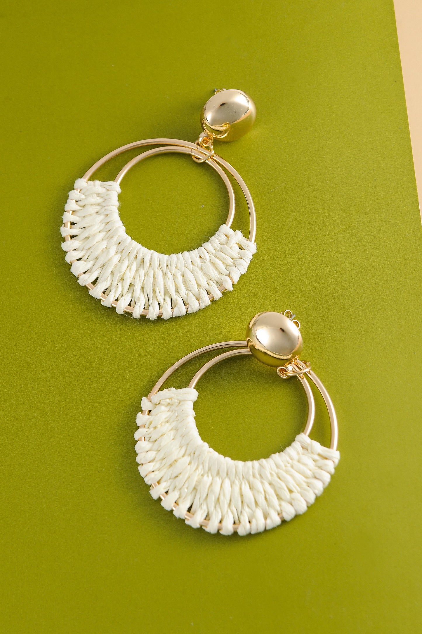 BOHO RAFFIA HOOP DROP EARRINGS