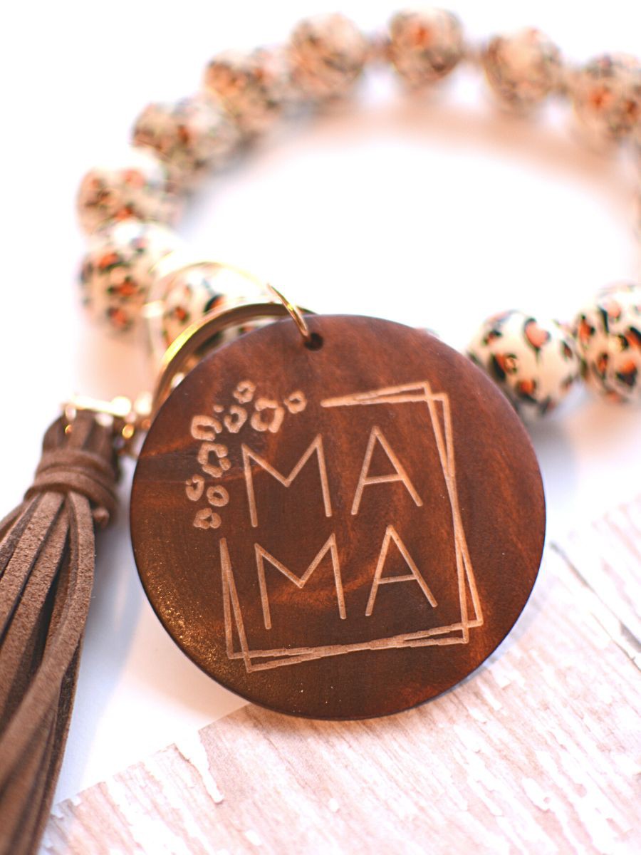 Animal Print MAMA Key Ring with Tassel