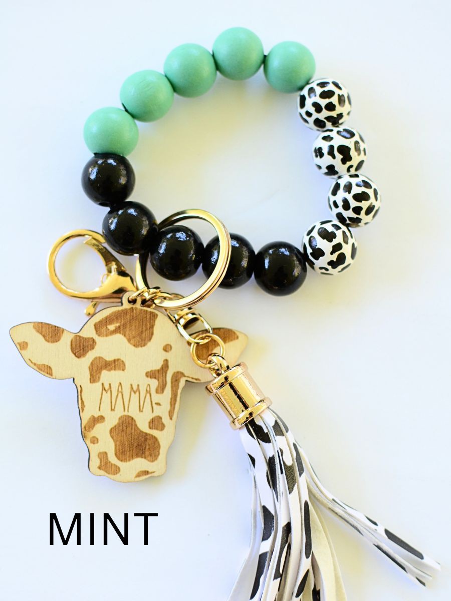 MAMA COW Wood Beaded Key Ring with Tassel