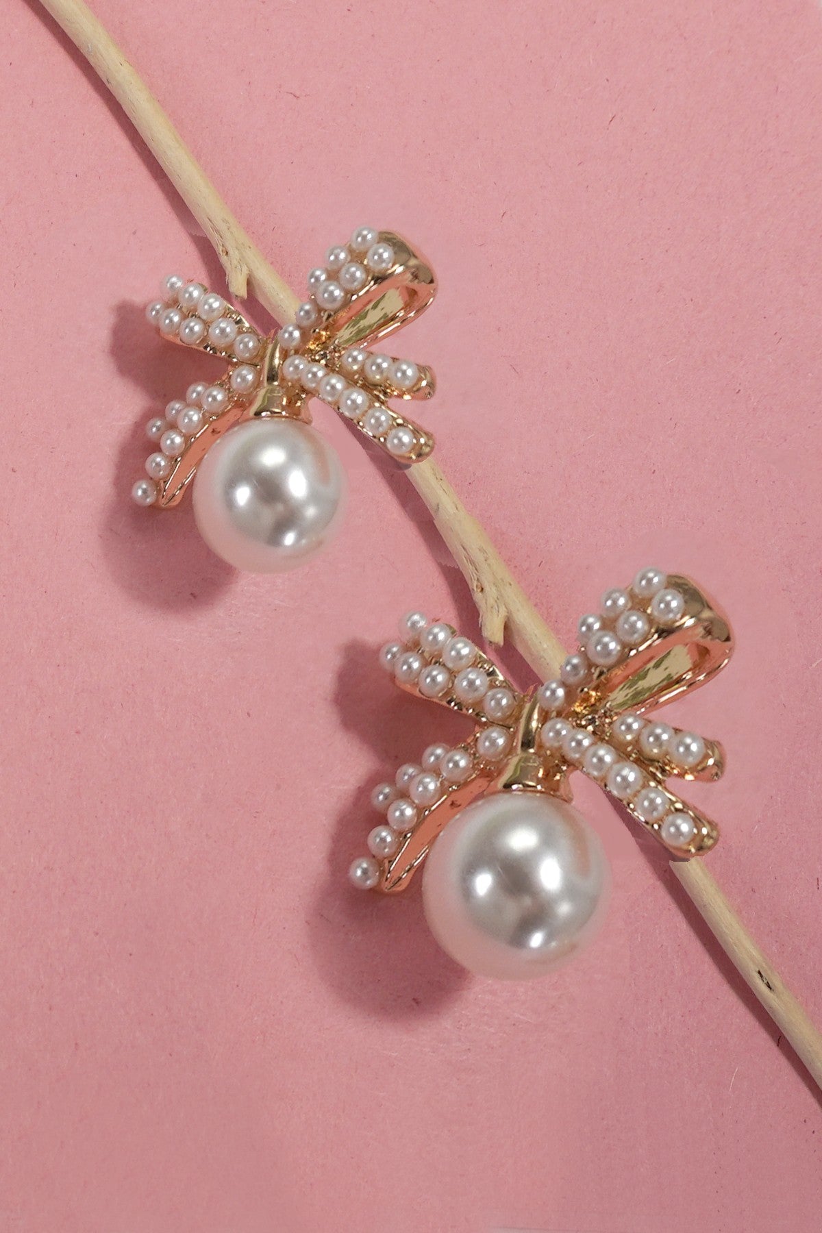 PEARL BOW STUD EARRINGS