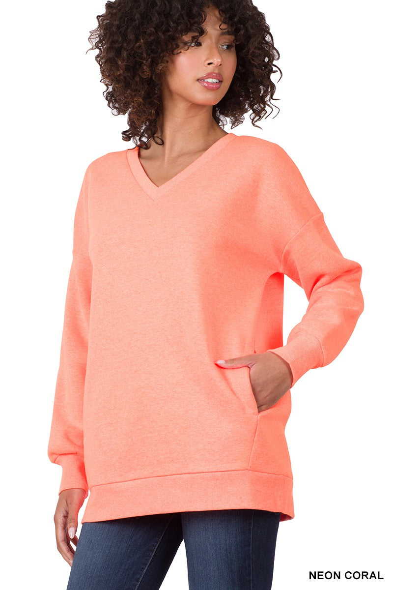 SOFT STRETCH V-NECK SWEATSHIRT