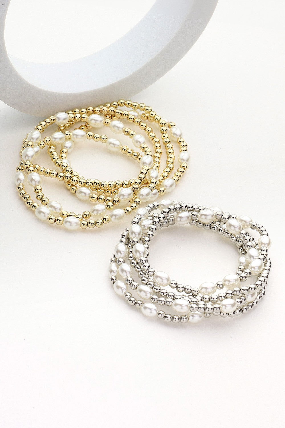 PEARL AND BEAD 5 PIECE BRACELET SET