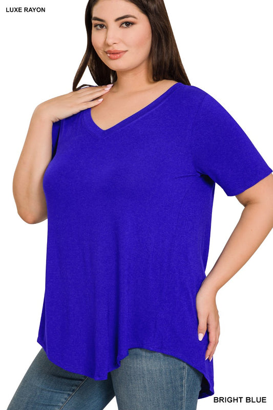 Curvy Luxe Rayon V-Neck Top