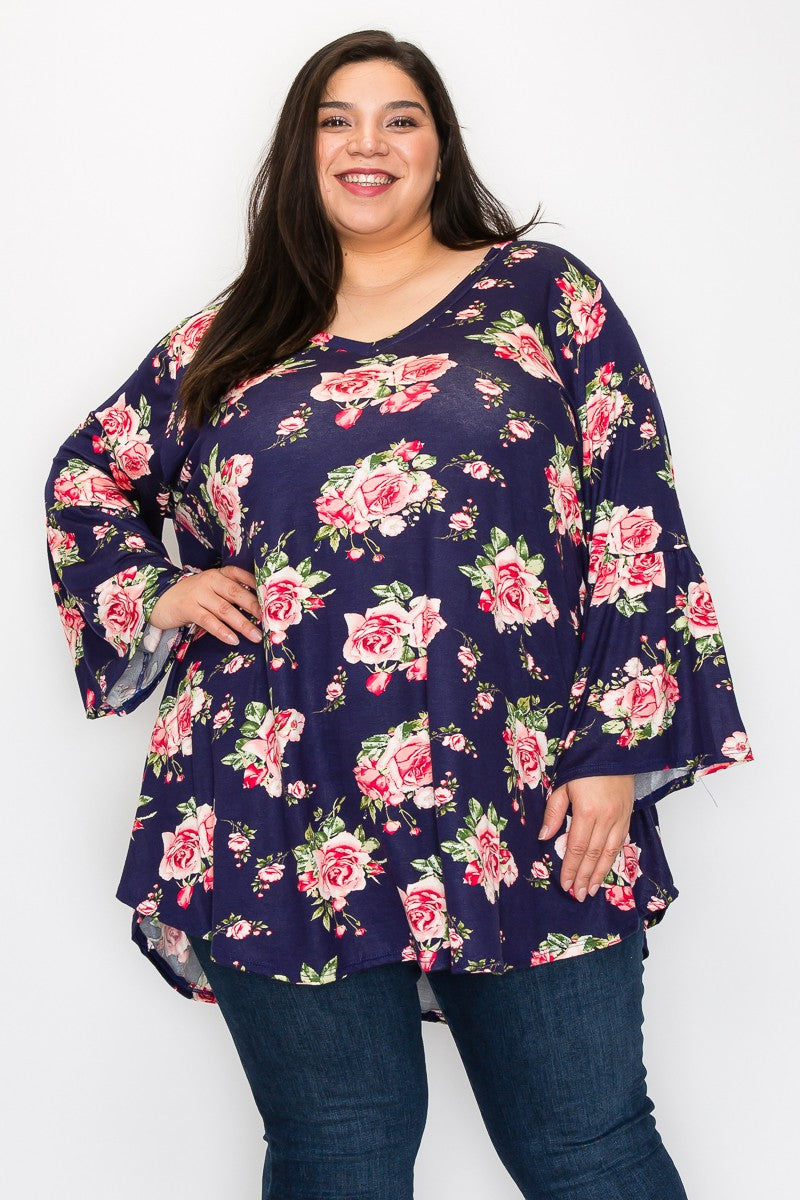 Curvy V-Neck Floral Print Top