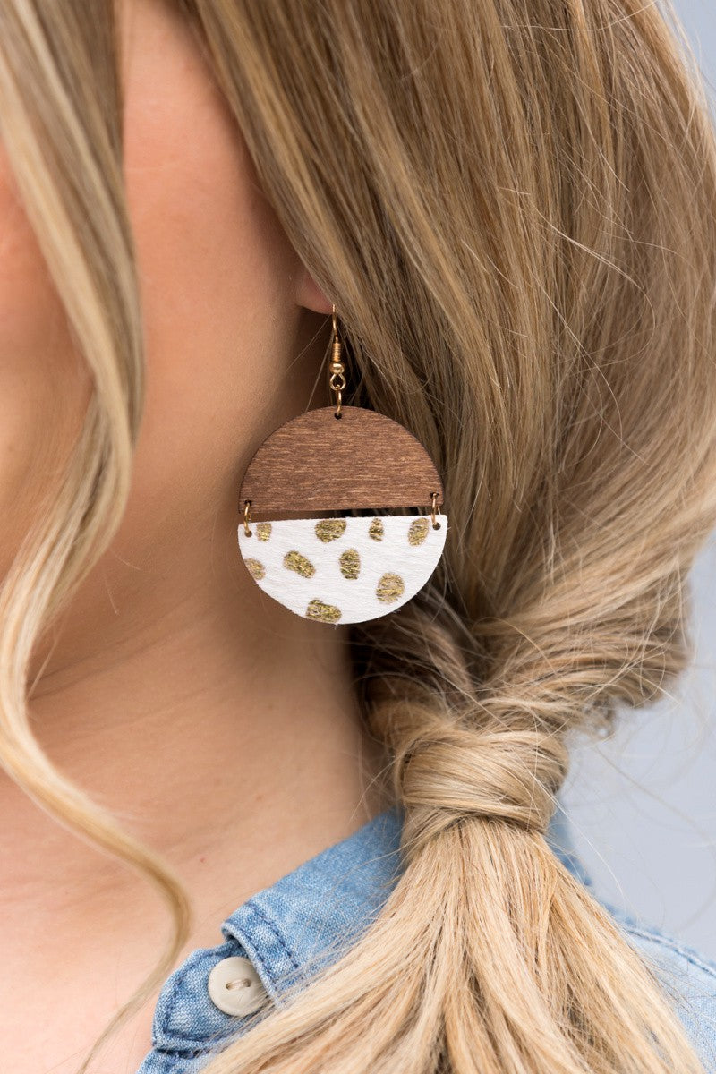 Leather and Wood Half Circle Earrings