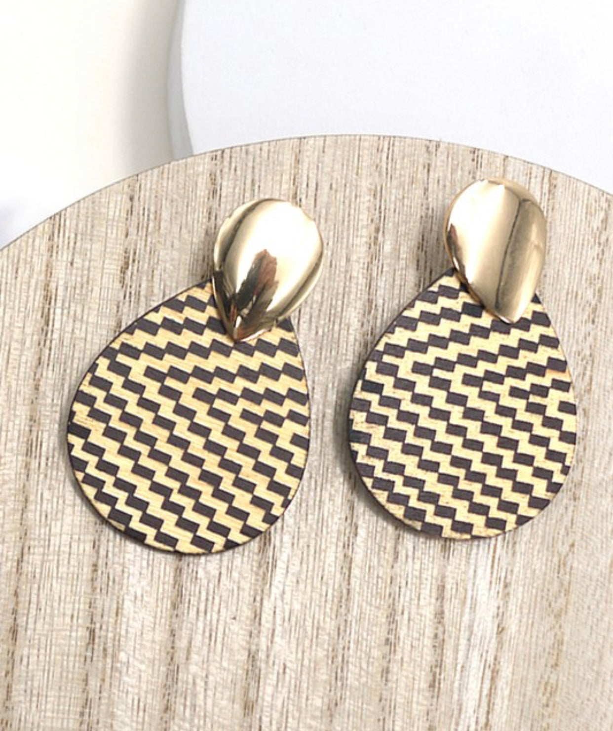 Gold with Black Chevron Teardrop Earring