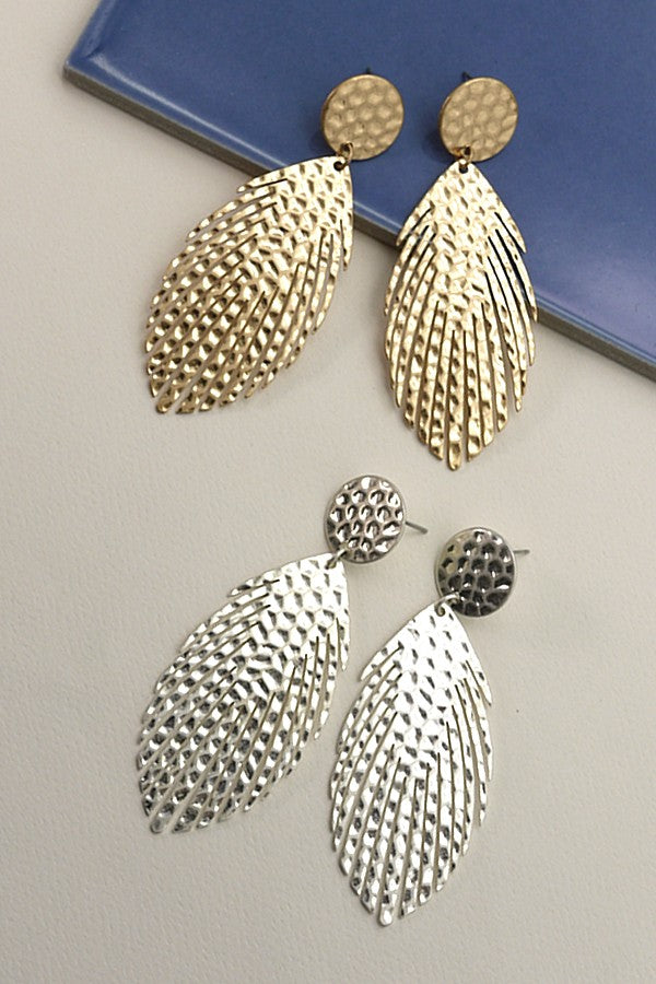 Hammered Feather Drop Earrings