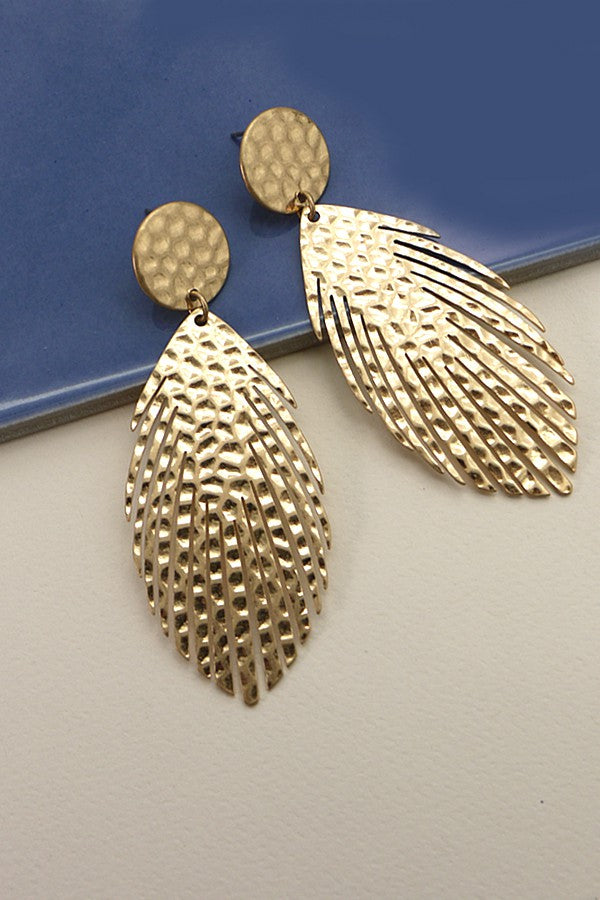 Hammered Feather Drop Earrings