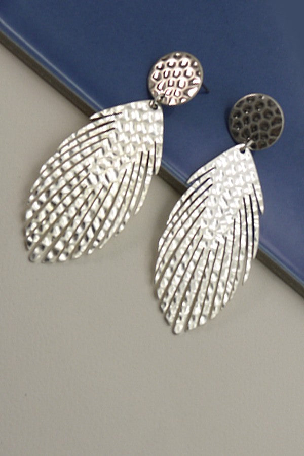 Hammered Feather Drop Earrings