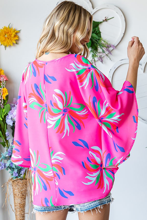 Floral Print Batwing Sleeve Top