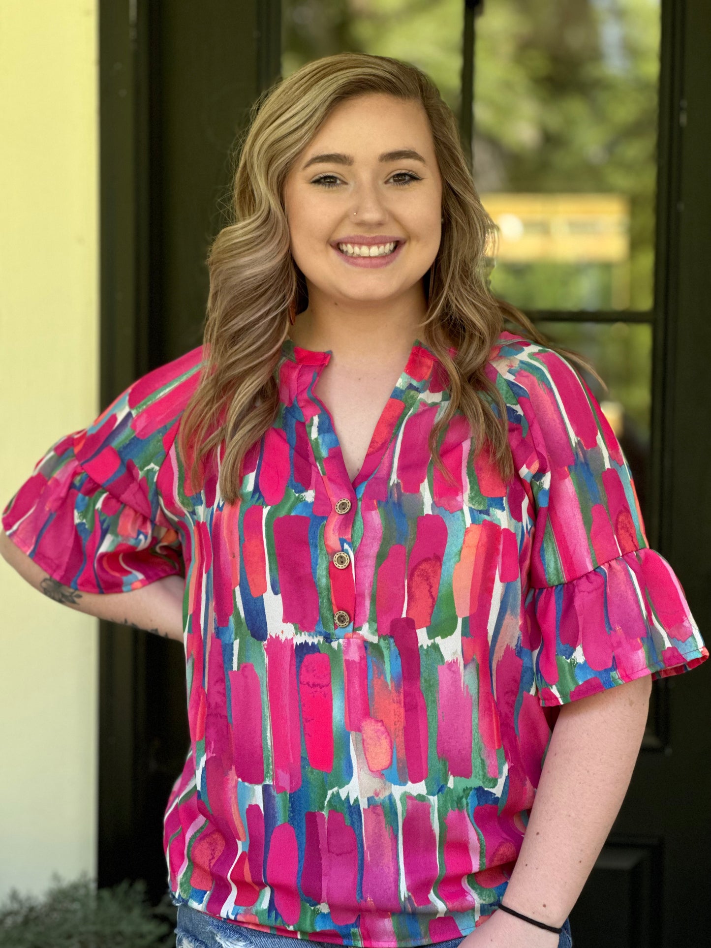 Paint Print Ruffled Top