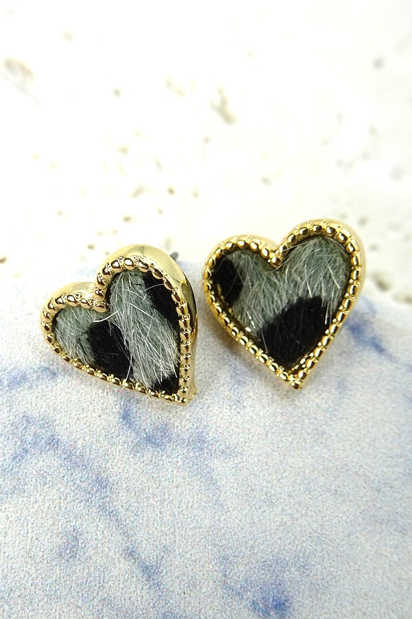 Faux Fur Heart Stud Earring