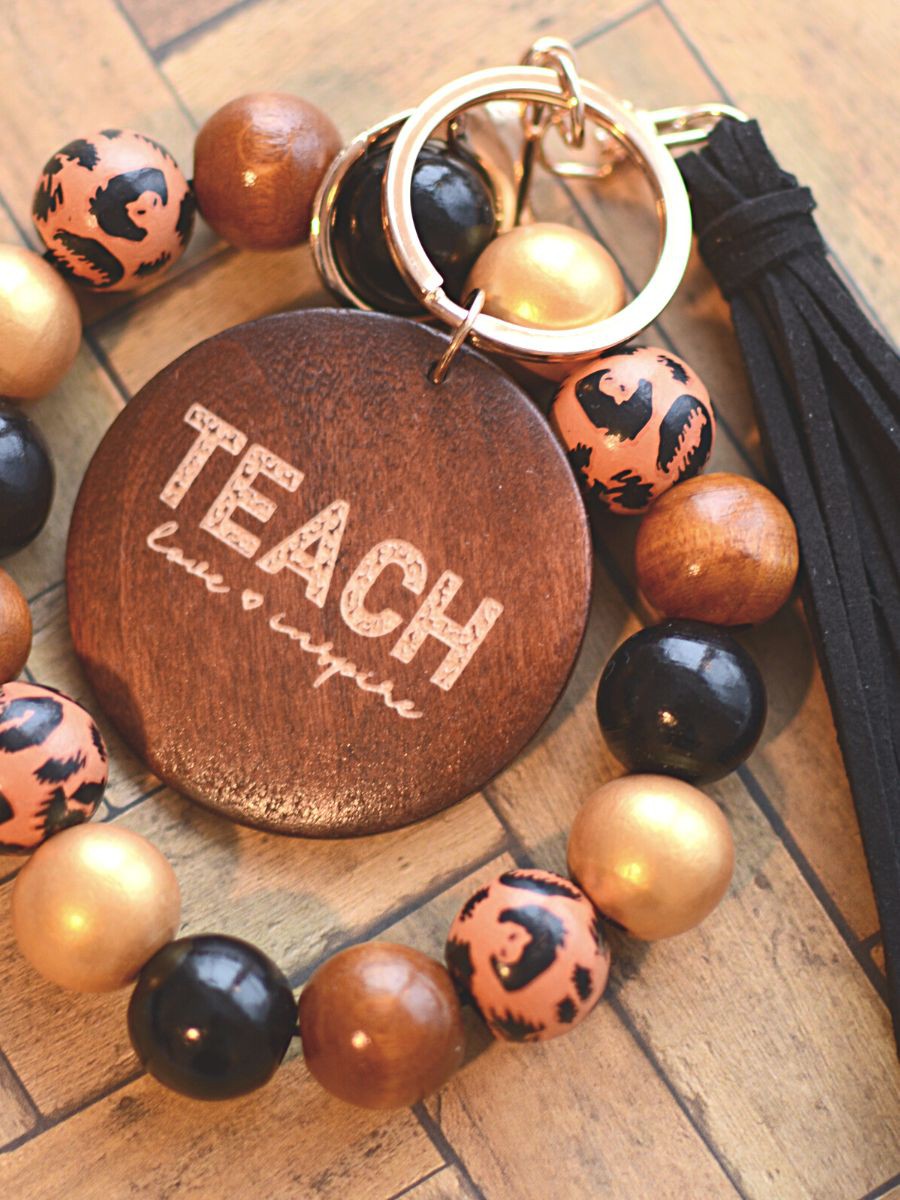 TEACHER WOODEN BEAD KEY RING