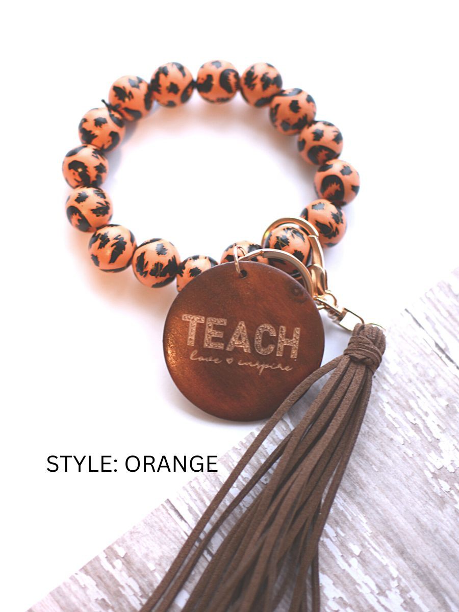 TEACHER WOODEN BEAD KEY RING