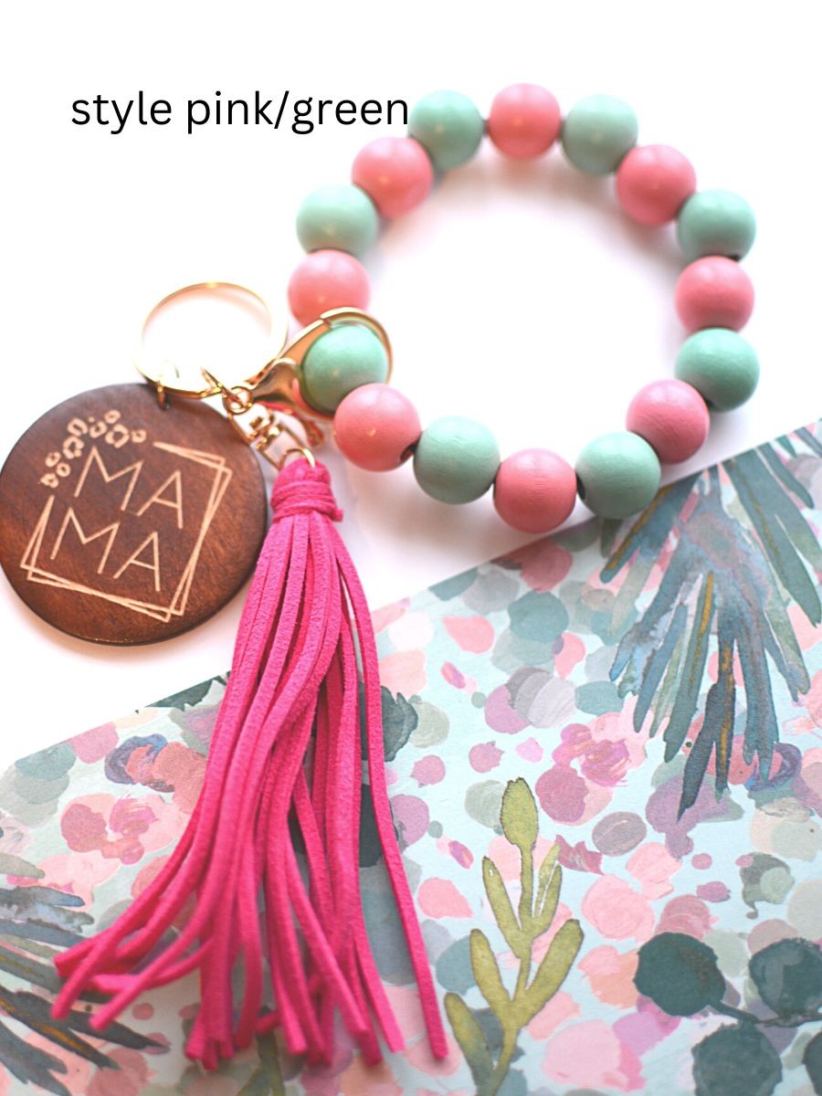 WOOD BEADED MAMA KEYCHAIN