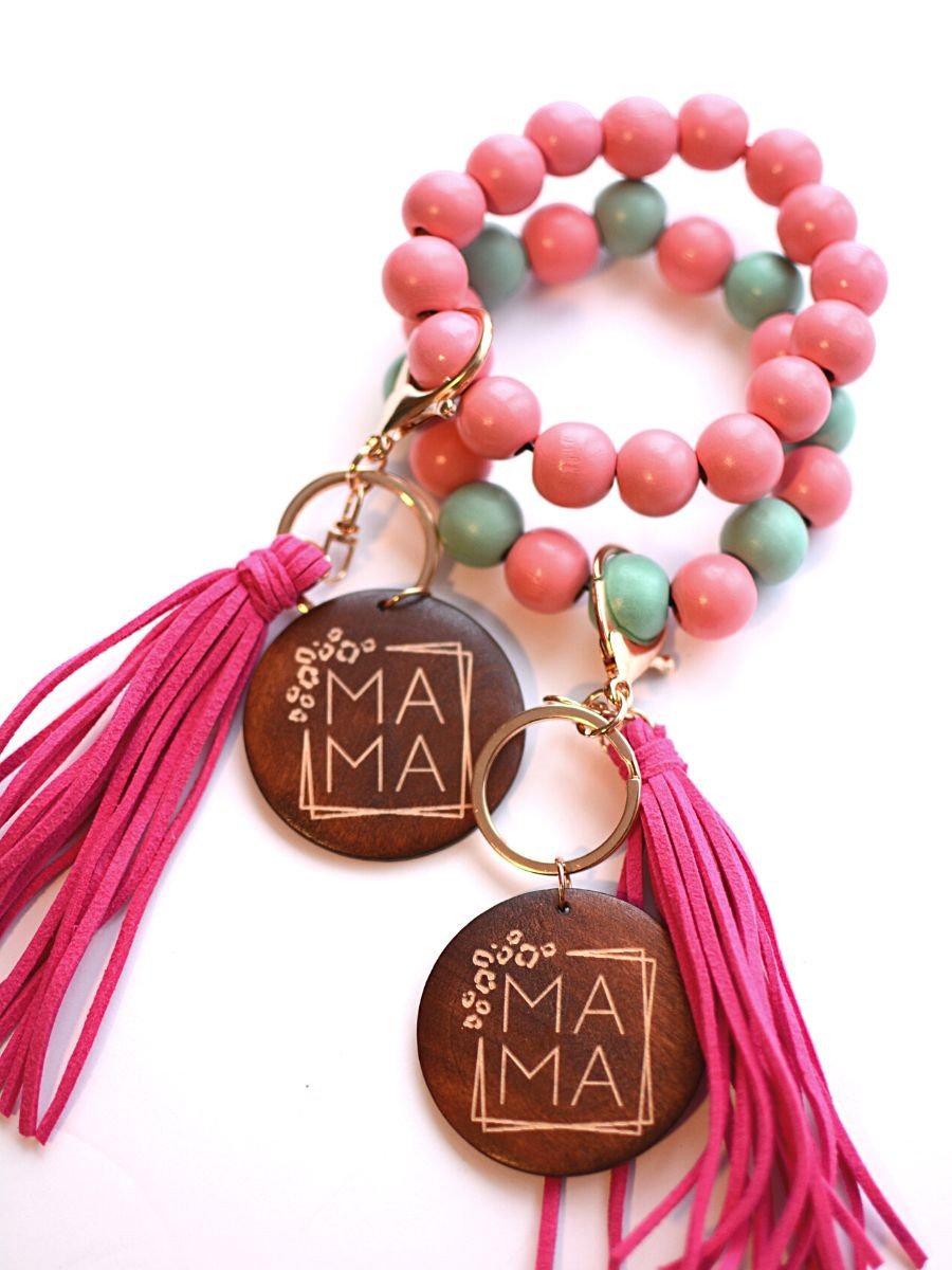 WOOD BEADED MAMA KEYCHAIN