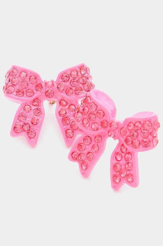 PINK RHINESTONE BOW EARRINGS