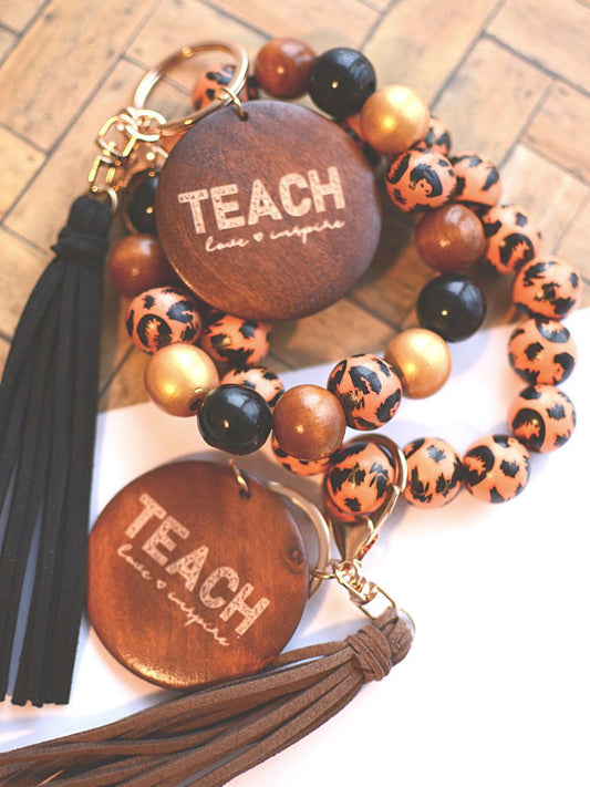 TEACHER WOODEN BEAD KEY RING