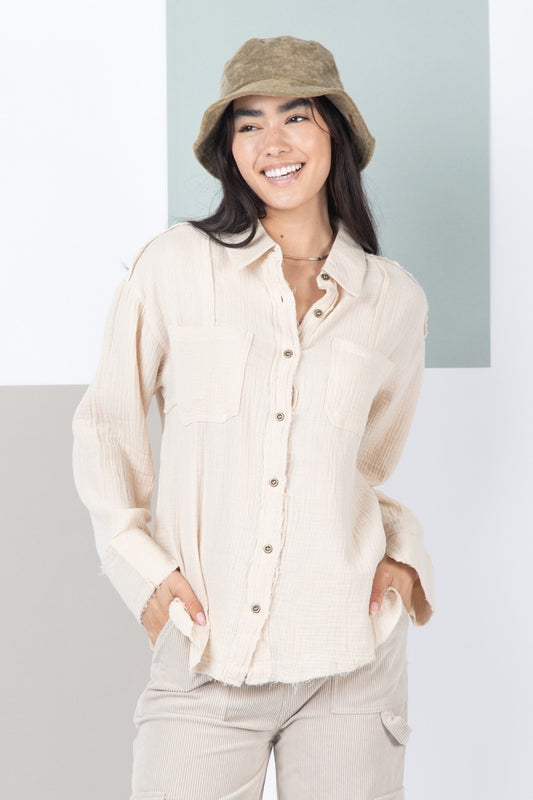 Frayed Hem Woven Shirt