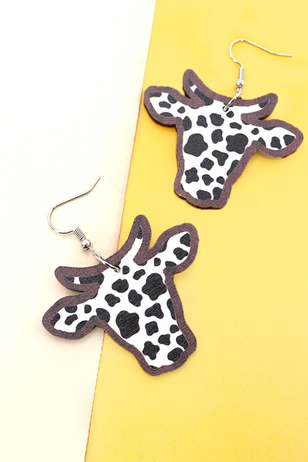 Wood Cow Earrings