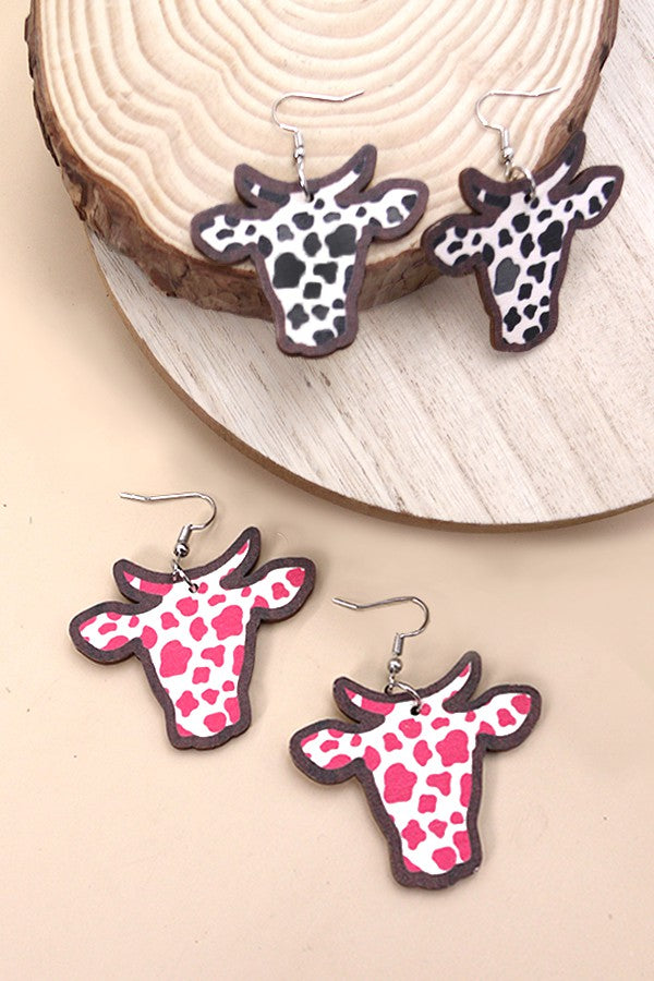 Wood Cow Earrings