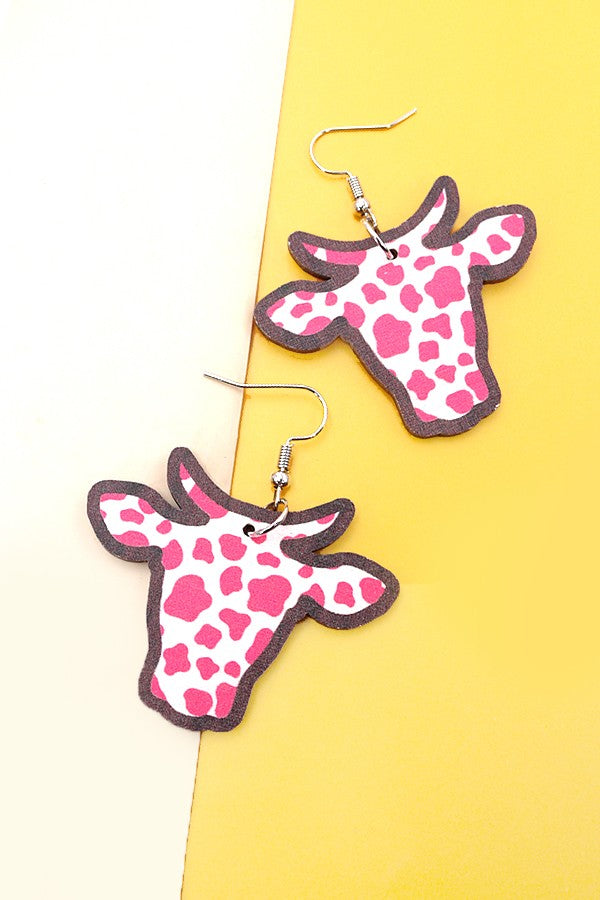 Wood Cow Earrings