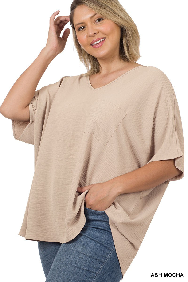 Curvy V-Neck Woven Top