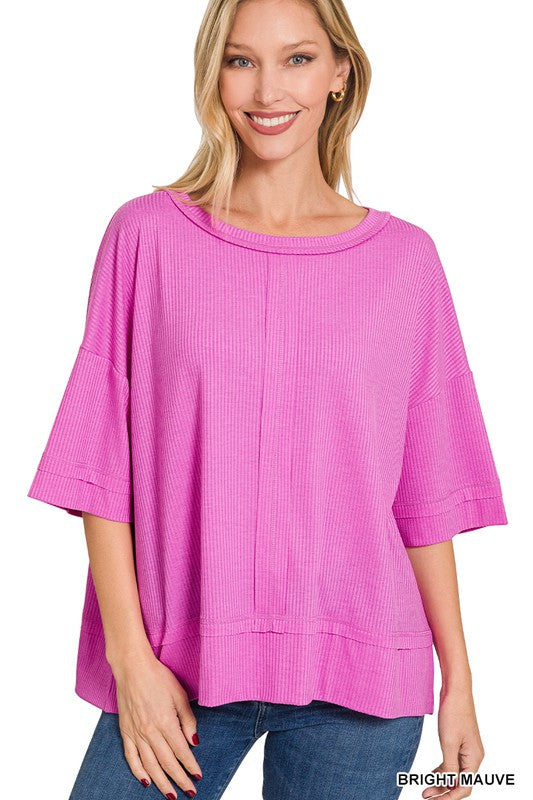 Ribbed Boat Neck Zenana Top