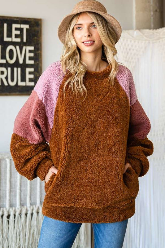 Faux Fur Raglan Pullover